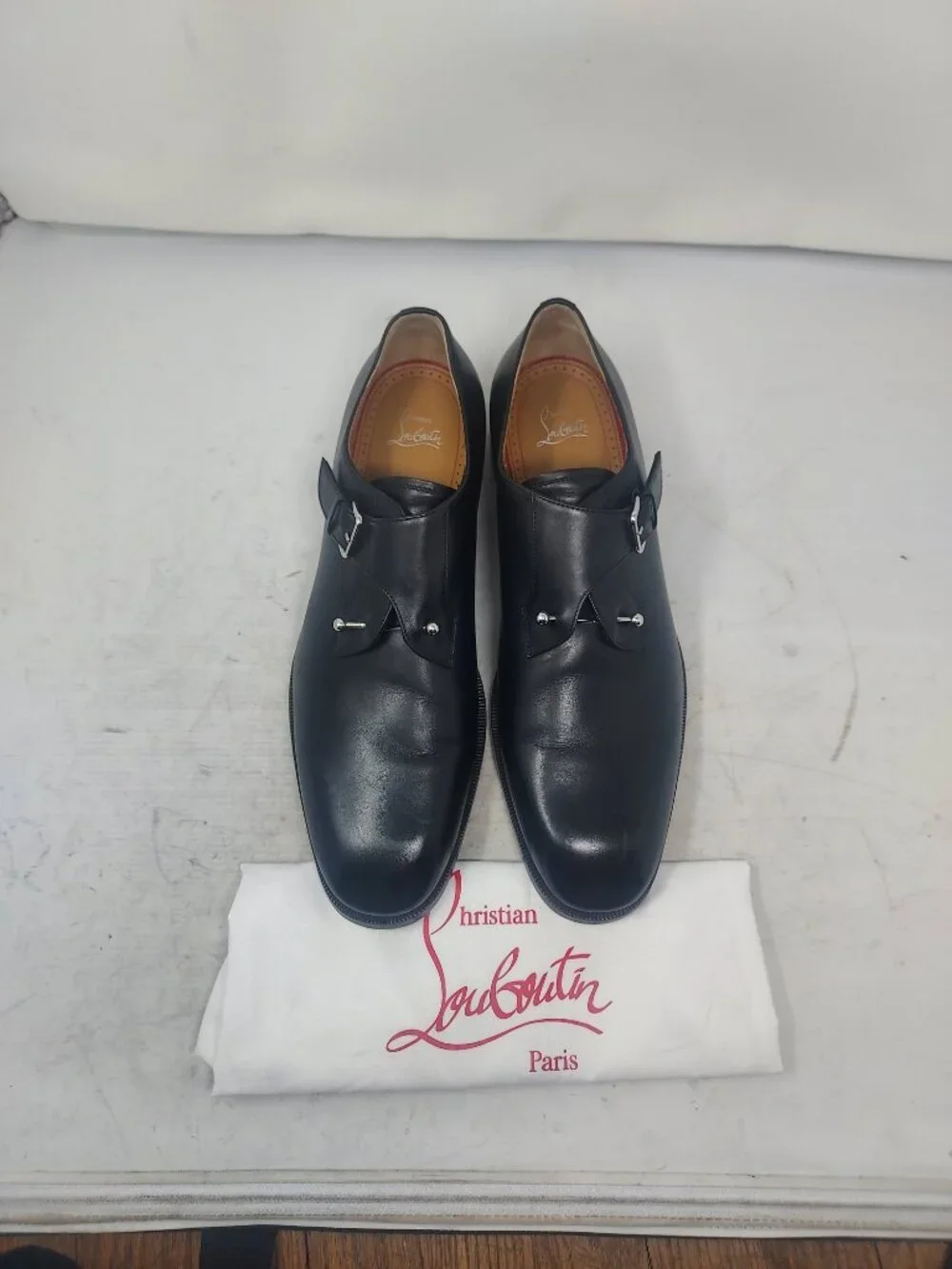 Christian Louboutin Men Black Chambelimonk Leather Derby Shoe